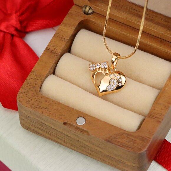 "Rose Gold Baby Footprint Heart Pendant with Sparkling CZ Accents, XPPT1249 - Picture 12 of 12